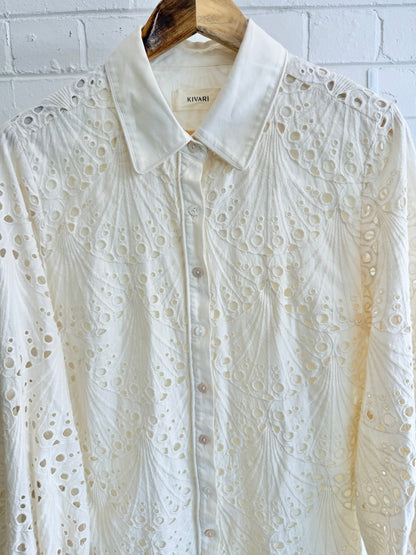 Kivari Piper Mini Shirtdress in Cream - Size 12