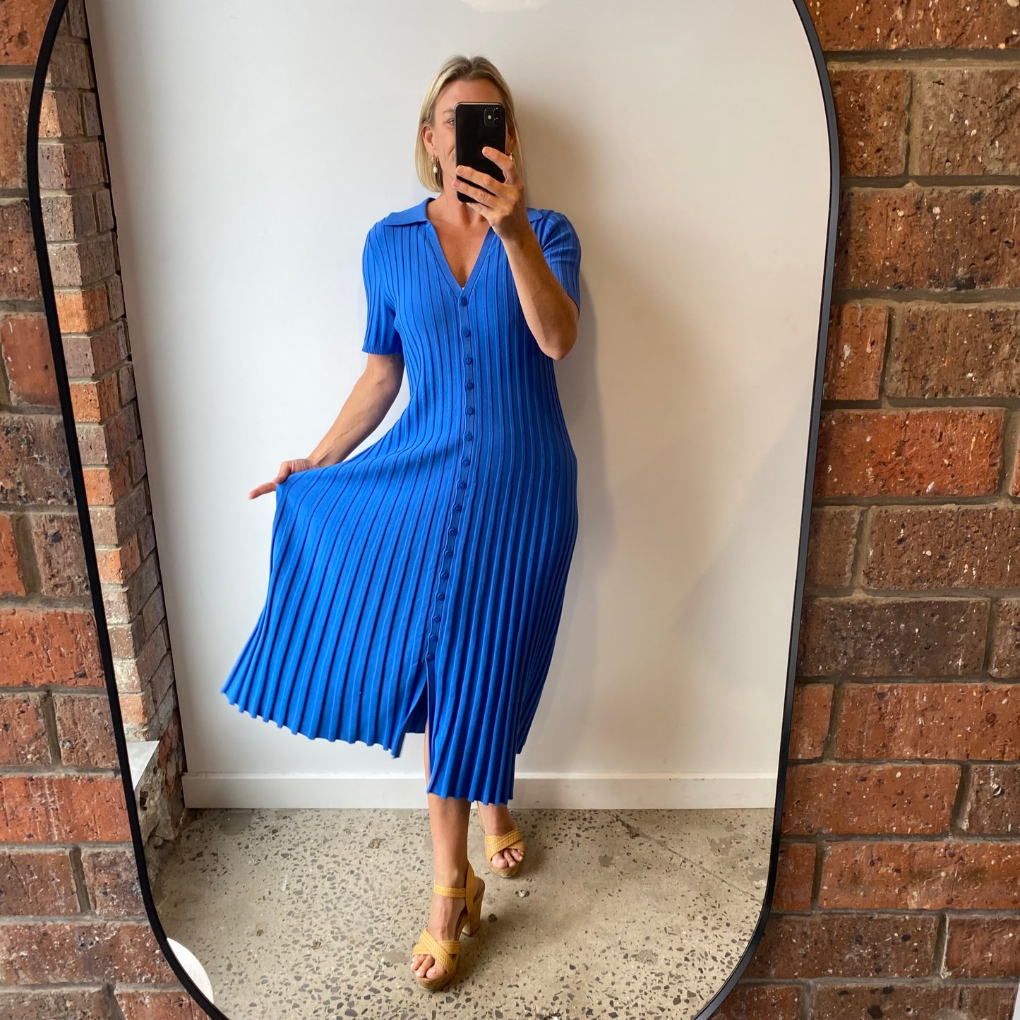 Country Road Blue Ribbed Knit Midi Dress - Size XL