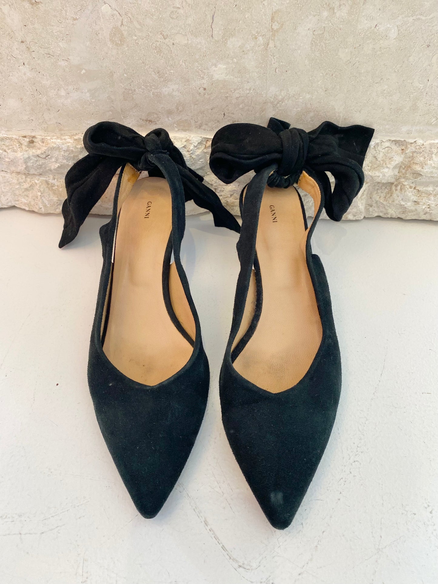 Ganni Black Suede Kitten Heels - Size 38