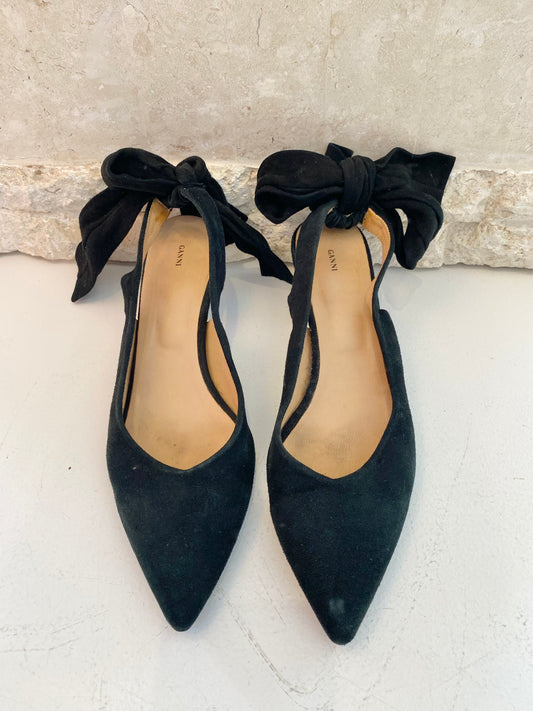 Ganni Black Suede Kitten Heels - Size 38