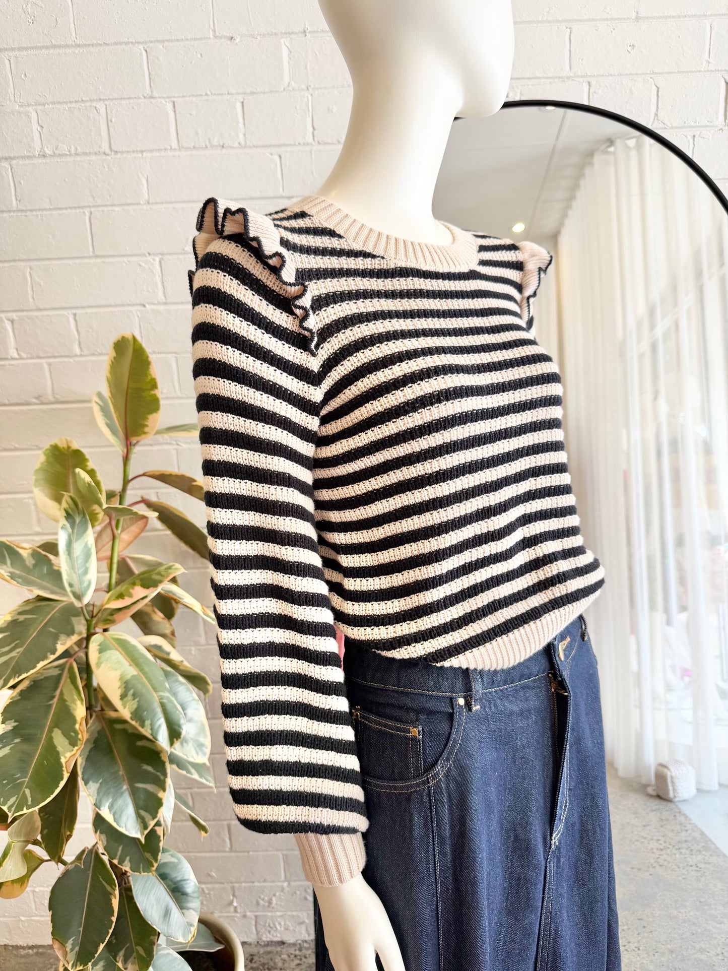 Kivari Black and Cream Cotton Anita Knit Jumper - Size 8