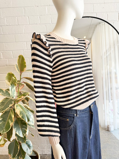 Kivari Black and Cream Cotton Anita Knit Jumper - Size 8