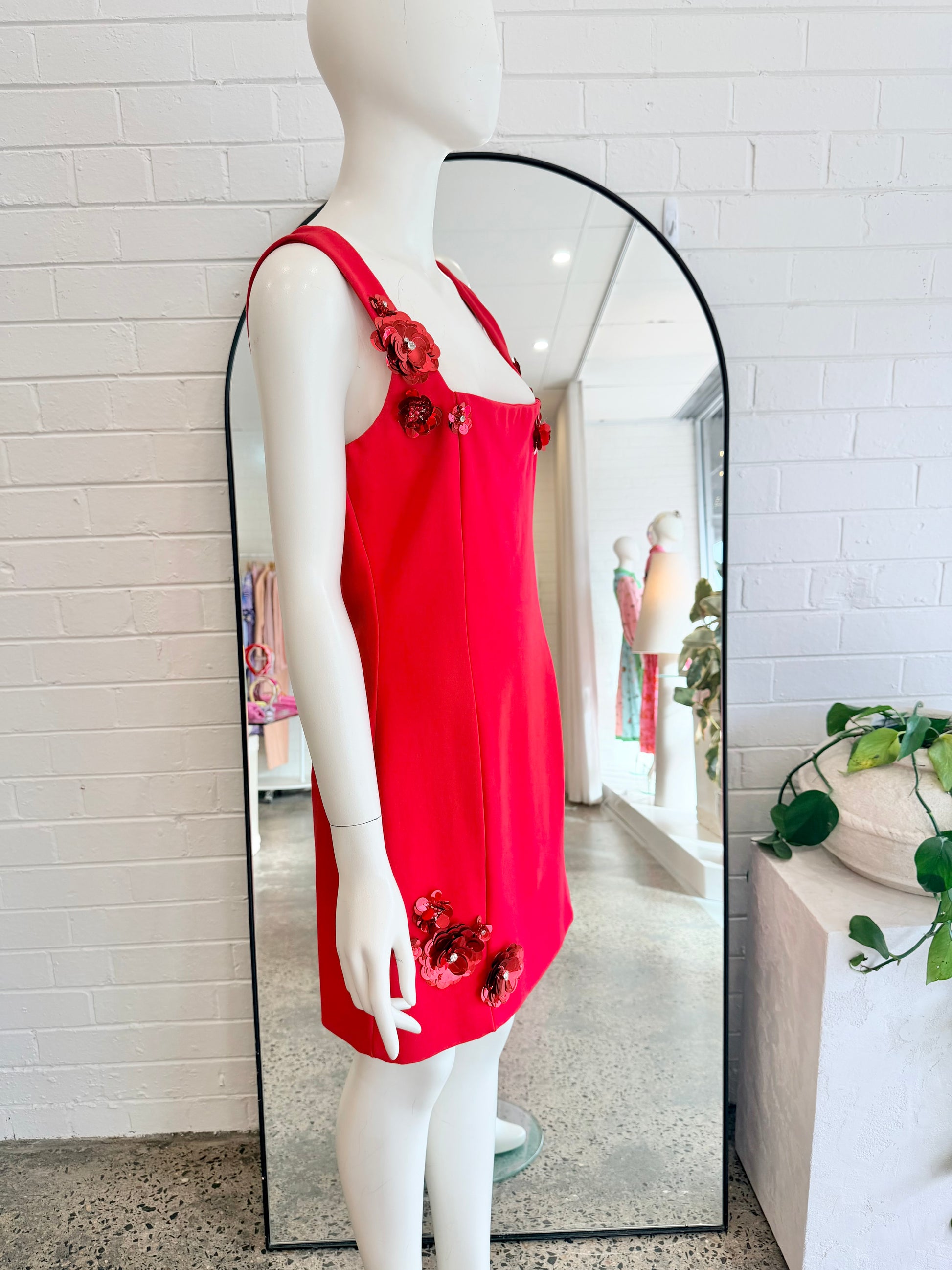 Elliatt Red Trompe 3D Floral Mini Dress - Size L (12) - Pre-Loved Geelong