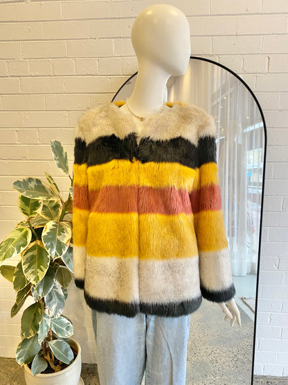 Zara Faux Fur Stripe Jacket - Size M (10-12)