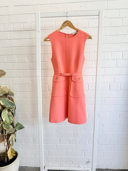 Scanlan Theodore Coral Crepe Knit Patch Pocket Mini Dress - Size S (6 - 8)