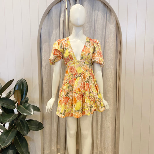 By Nicola Sol Citrus Puff Sleeve Mini Dress - Size 6