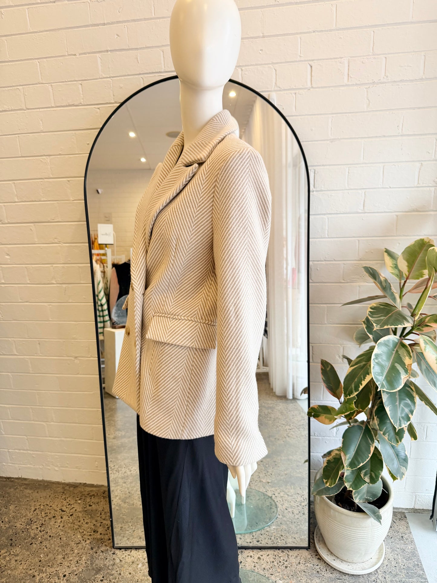 Ena Pelly Beige and White Lara Double Breasted Blazer - Size 10