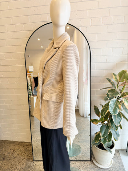 Ena Pelly Beige and White Lara Double Breasted Blazer - Size 10
