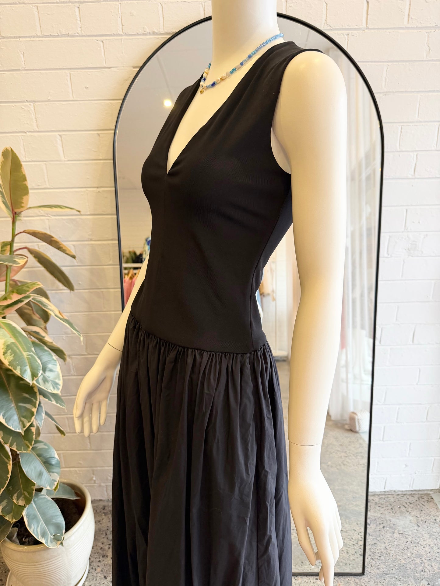 Esse Studios Black Net Sustain Stretch Knit Maxi Dress - Size 8