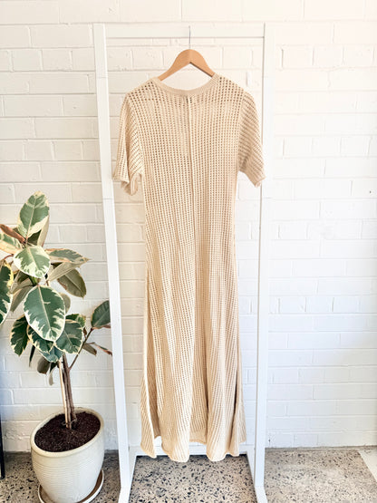 Dissh 'Ada' Crochet Maxi Dress in Biege - Size Large (12)