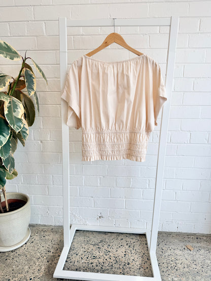 Rabens Saloner Chalk Varied Gathering Blouse - Size L (12 - 14)
