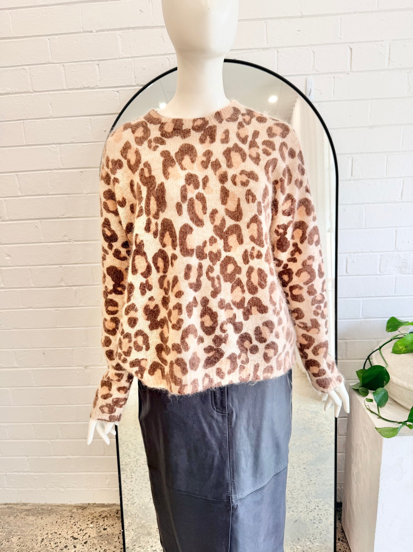 Sezane Leopard Print Knit Jumper - Size Large (14)