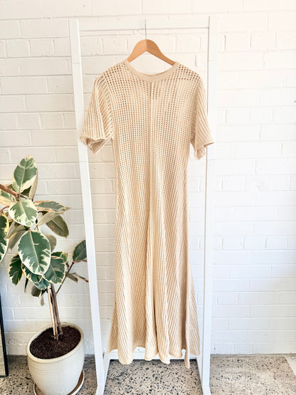 Dissh 'Ada' Crochet Maxi Dress in Biege - Size Large (12)