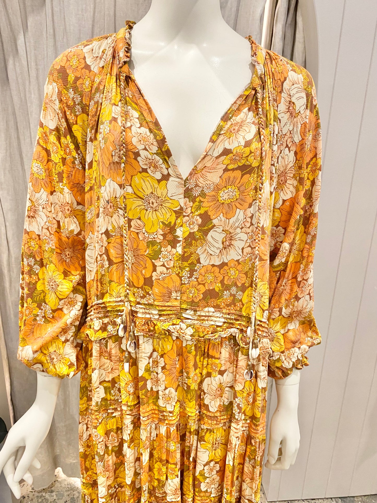 Bohemian Traders Rust Floral Midi Dress - Size M (12/14)