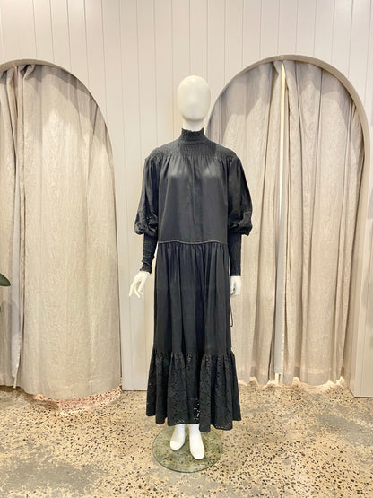 Joslin Lucianna Linen Smock Dress in Black - Size 8