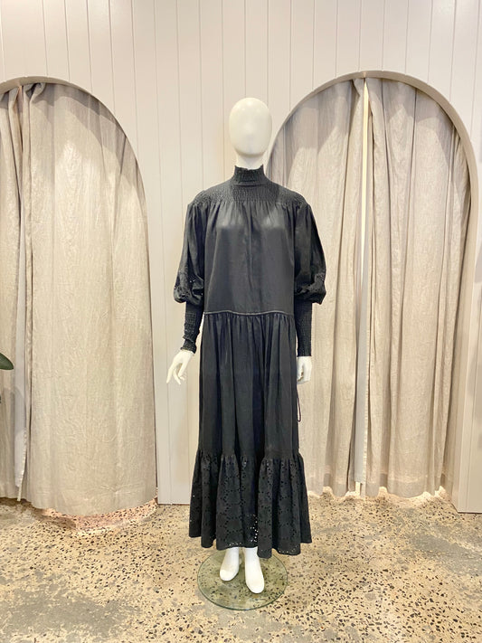 Joslin Lucianna Linen Smock Dress in Black - Size 8