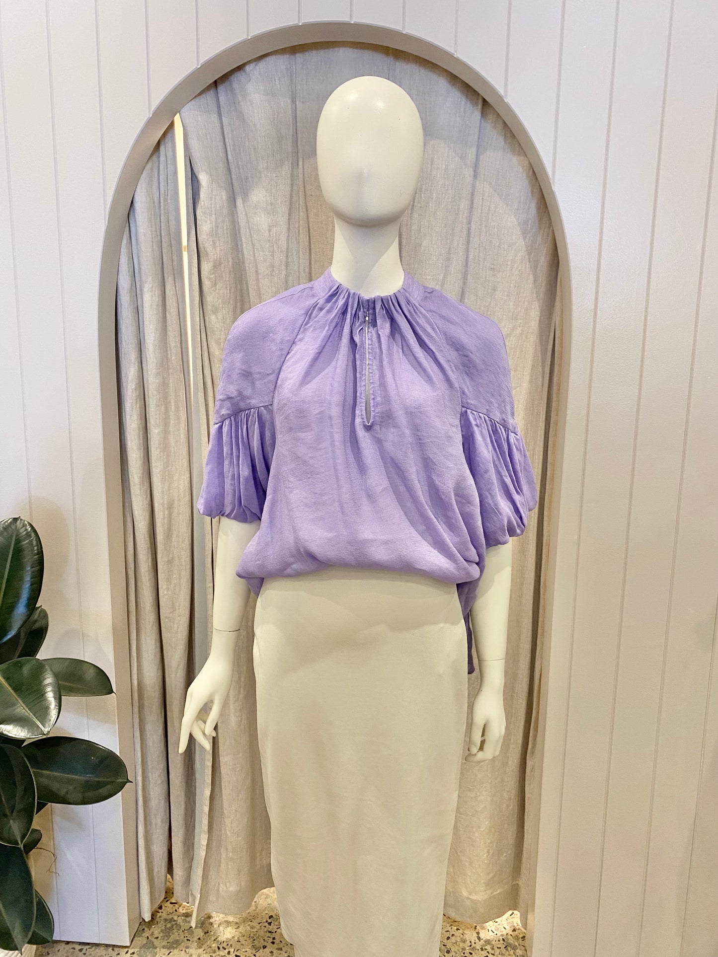 Country Road Tuck Deatil Silk-Linen Blend Blouse - Size 12
