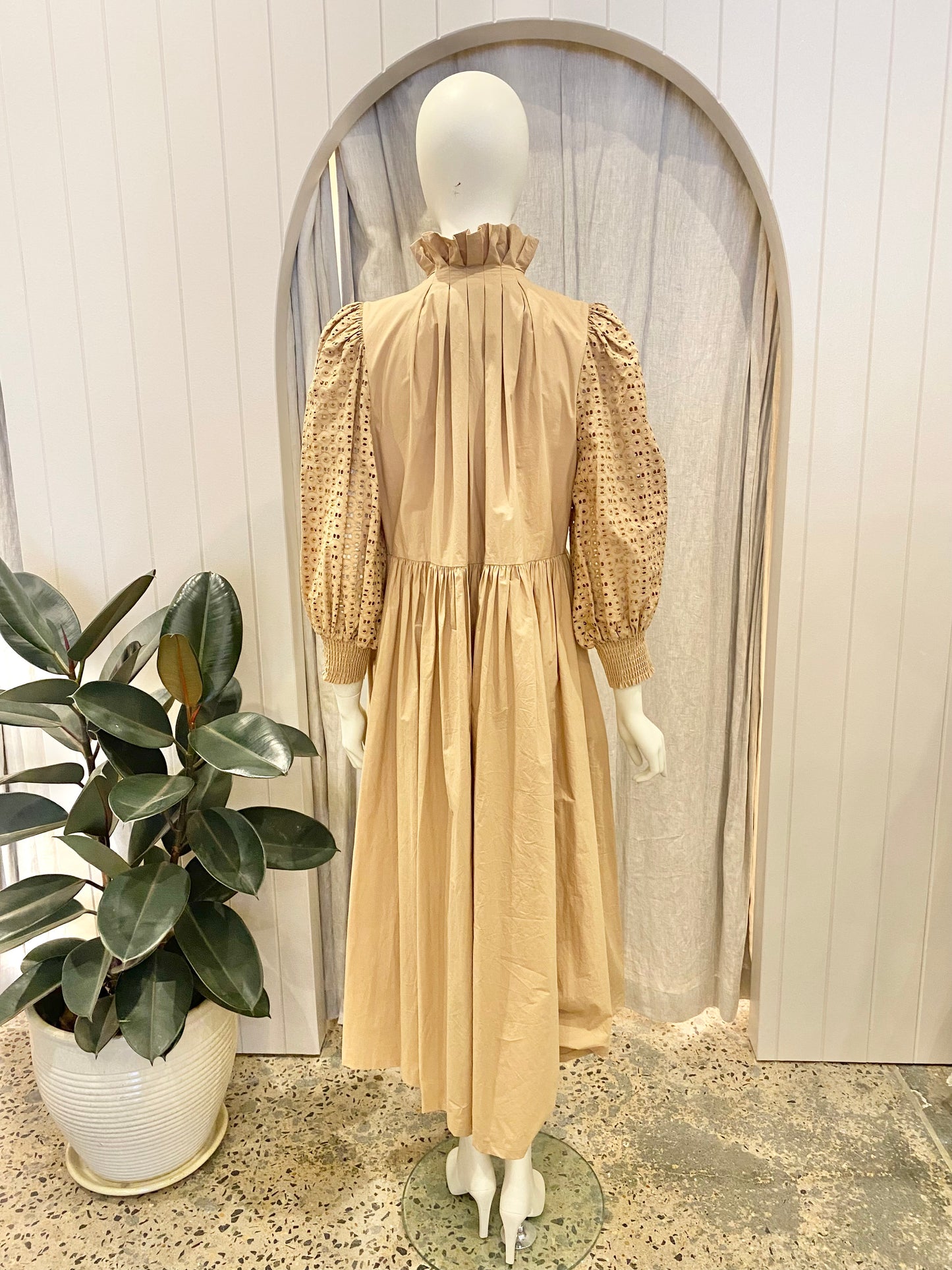 Husk Camel Midi Dress - Size 8