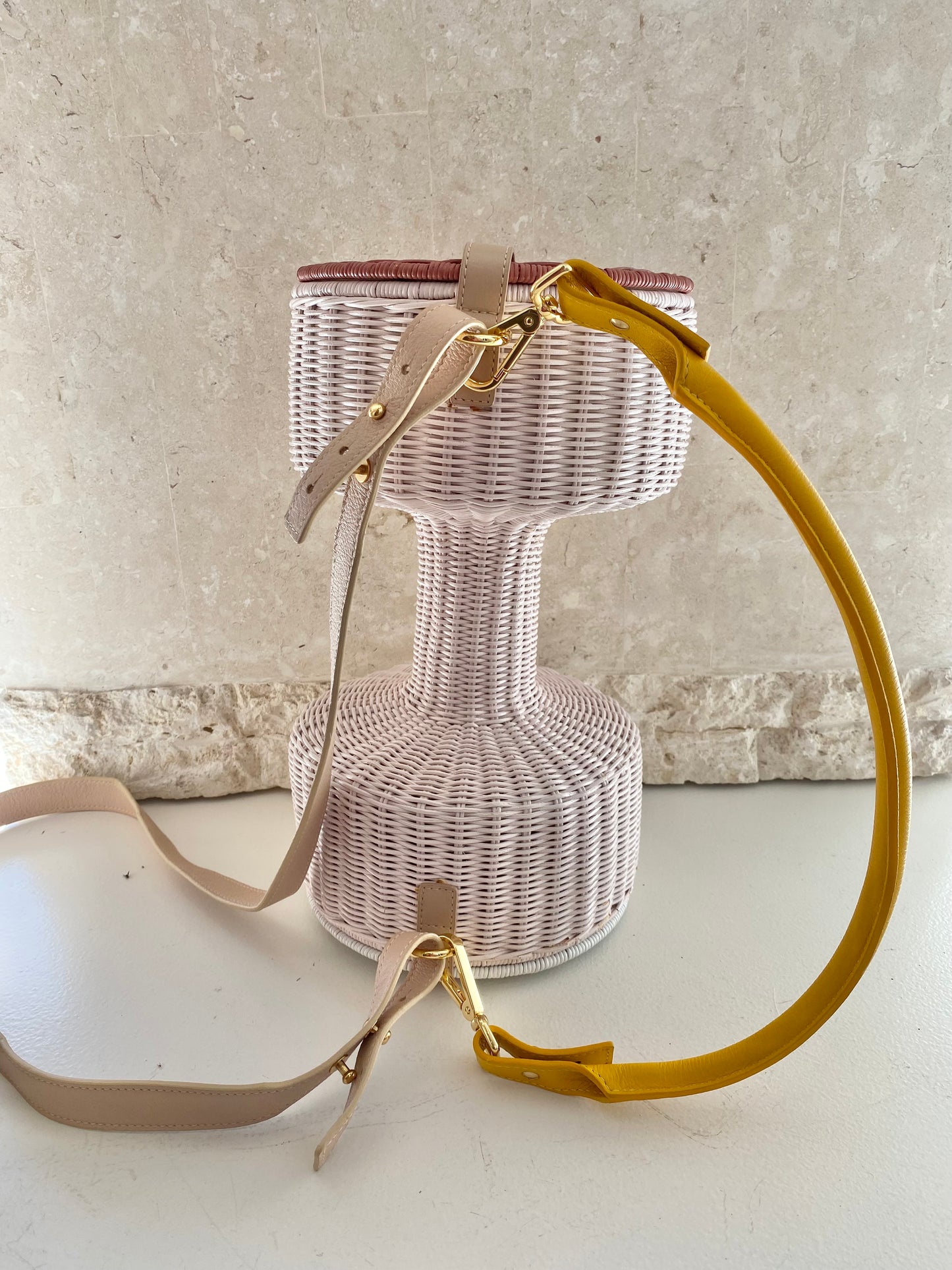 Lucy Folk Dumbell Wicker Bag in Blush