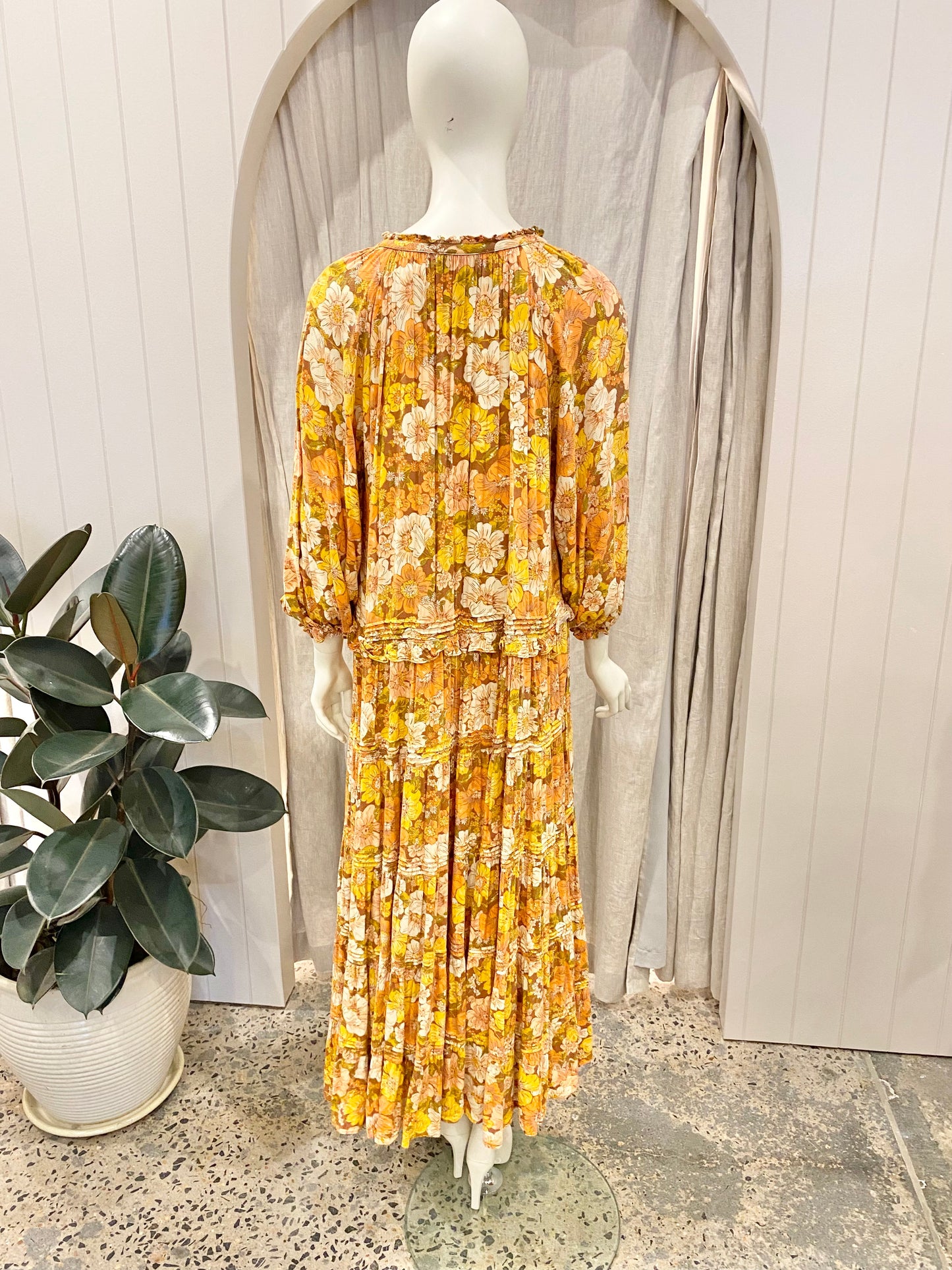 Bohemian Traders Rust Floral Midi Dress - Size M (12/14)