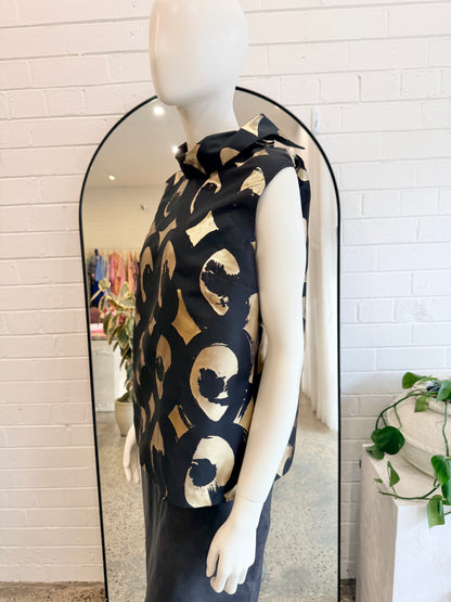 Marimekko Black and Gold Kissapollo Paita Shirt - Size 40 (12)