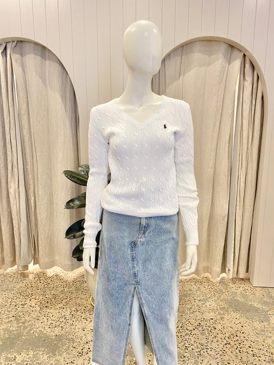 Polo Ralph Lauren Kimberly Cable Knit Jumper in White - Size M (10)