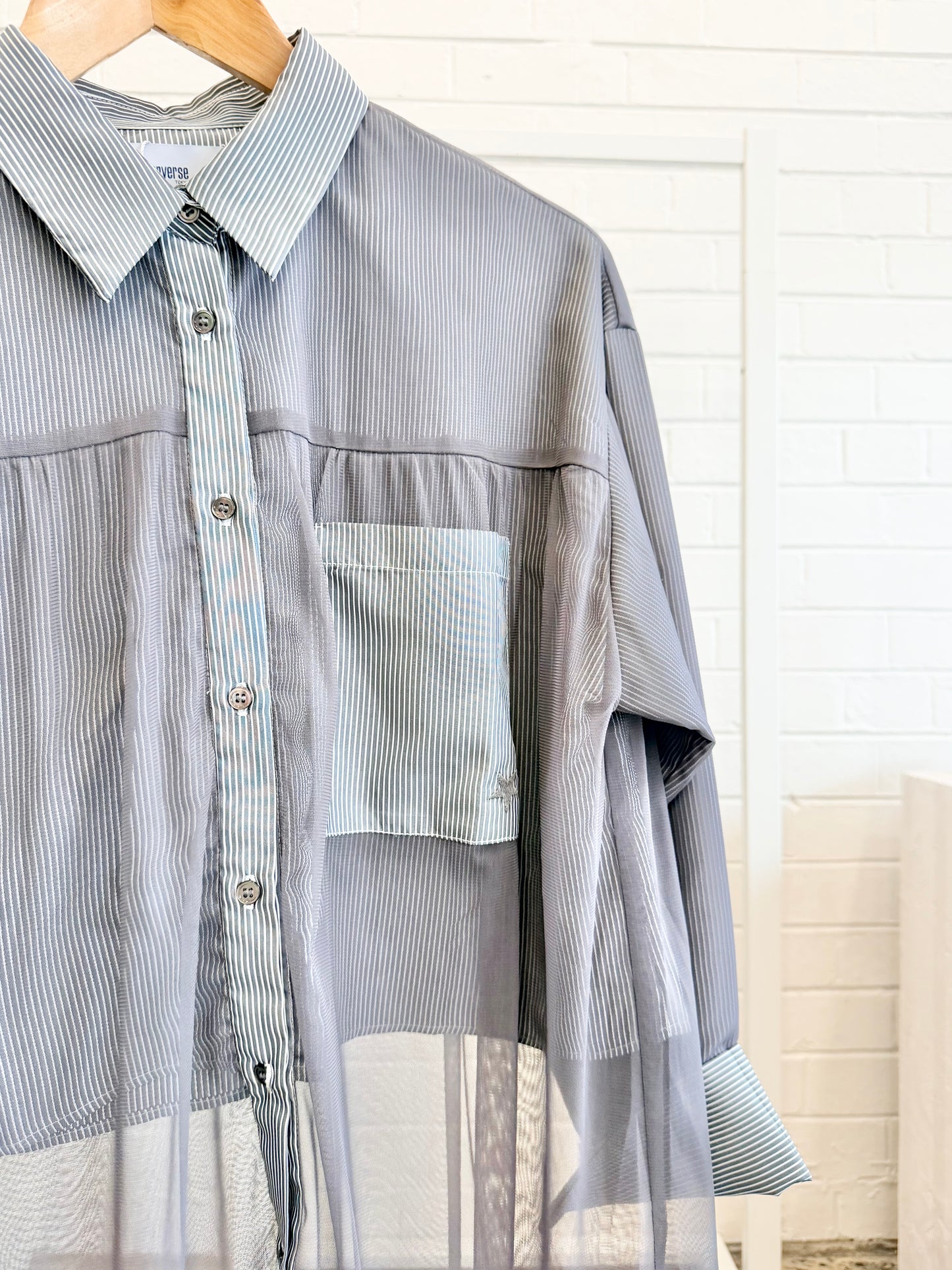 Converse Tokyo Grey Tulle Layered Stripe Shirt - Size S
