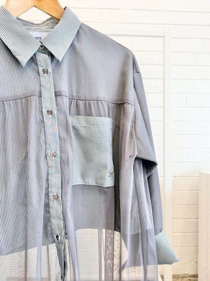 Converse Tokyo Grey Tulle Layered Stripe Shirt - Size S