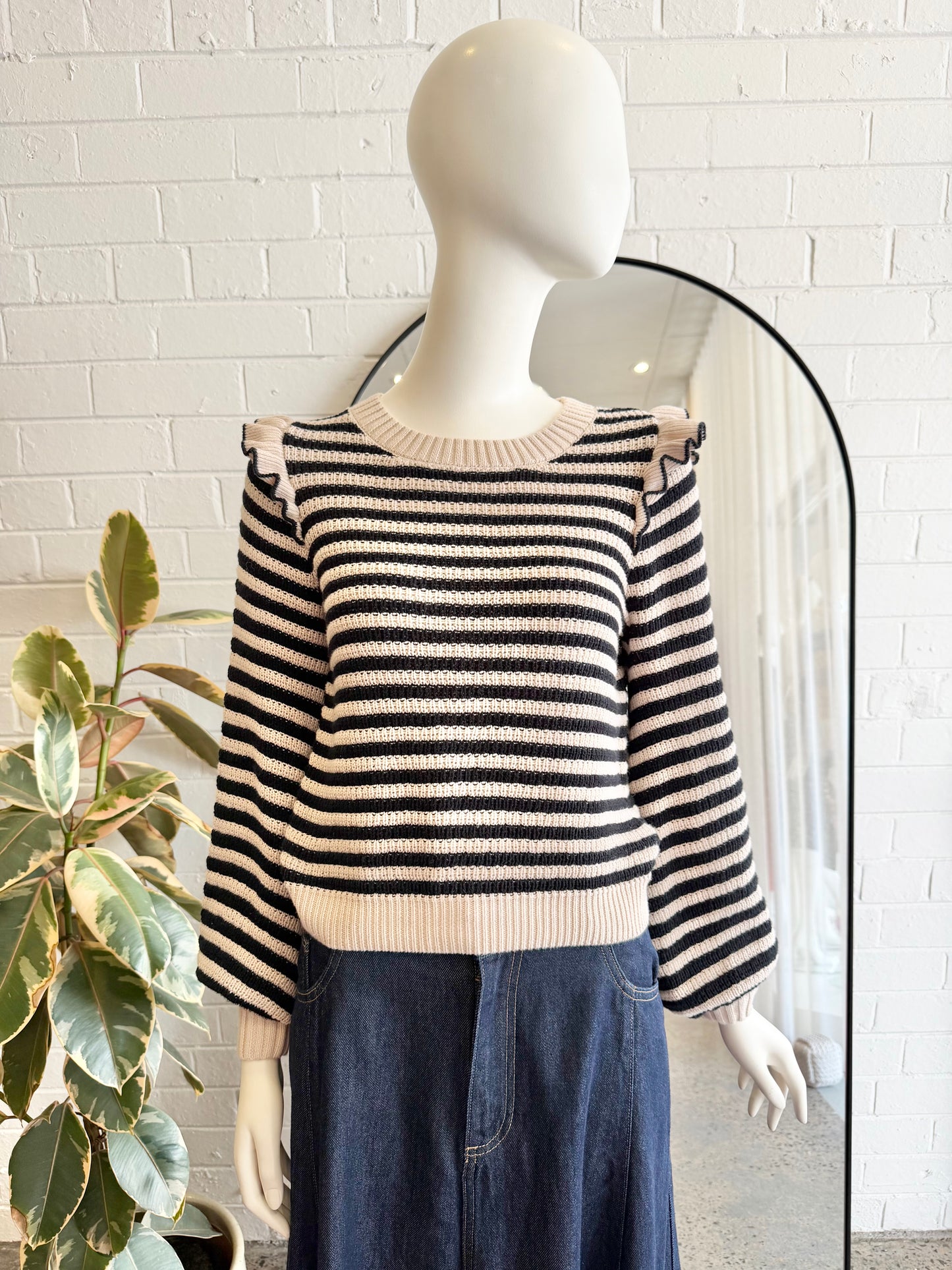 Kivari Black and Cream Cotton Anita Knit Jumper - Size 8