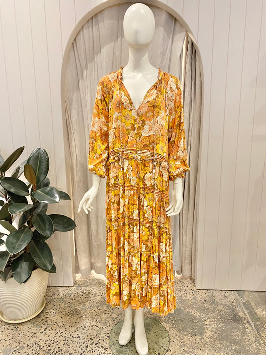 Bohemian Traders Rust Floral Midi Dress - Size M (12/14)
