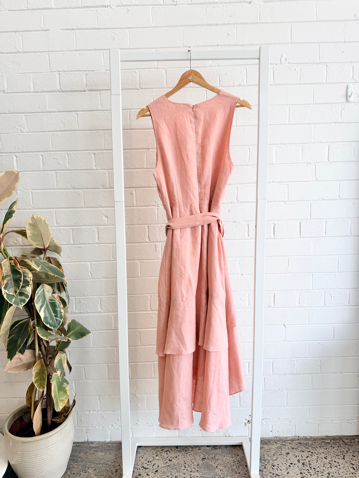 Aere Rose Pink Linen Layered Midi Dress - Size 12