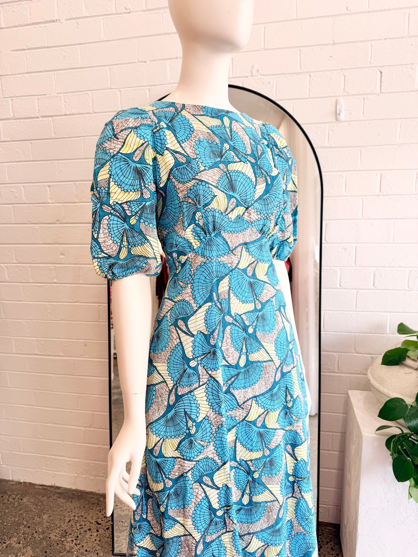 The Story of Us Blue and Green Backless Linen Maxi Dress - Size 8