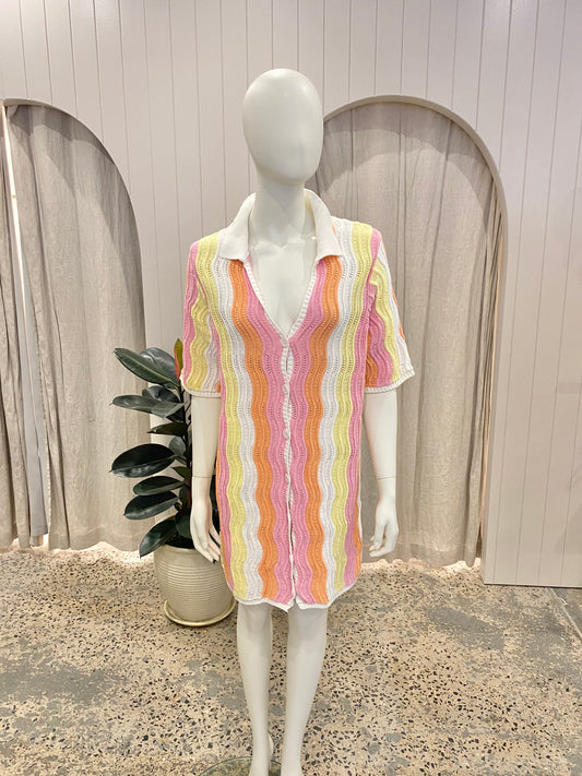 Steele Crochet Shirt Dress - One Size