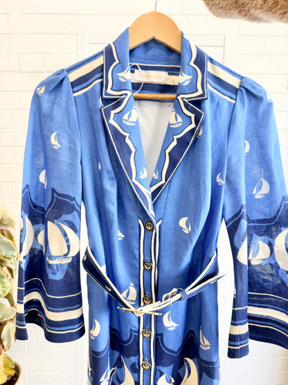 Zimmermann Blue High Tide Linen Shirtdress - Size 0 (6 - 8)