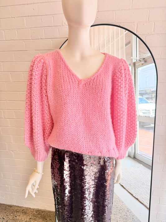 Dawn X Dare 'Faye" Chunky Knit Jumper in Pink - Size Medium (10-12)
