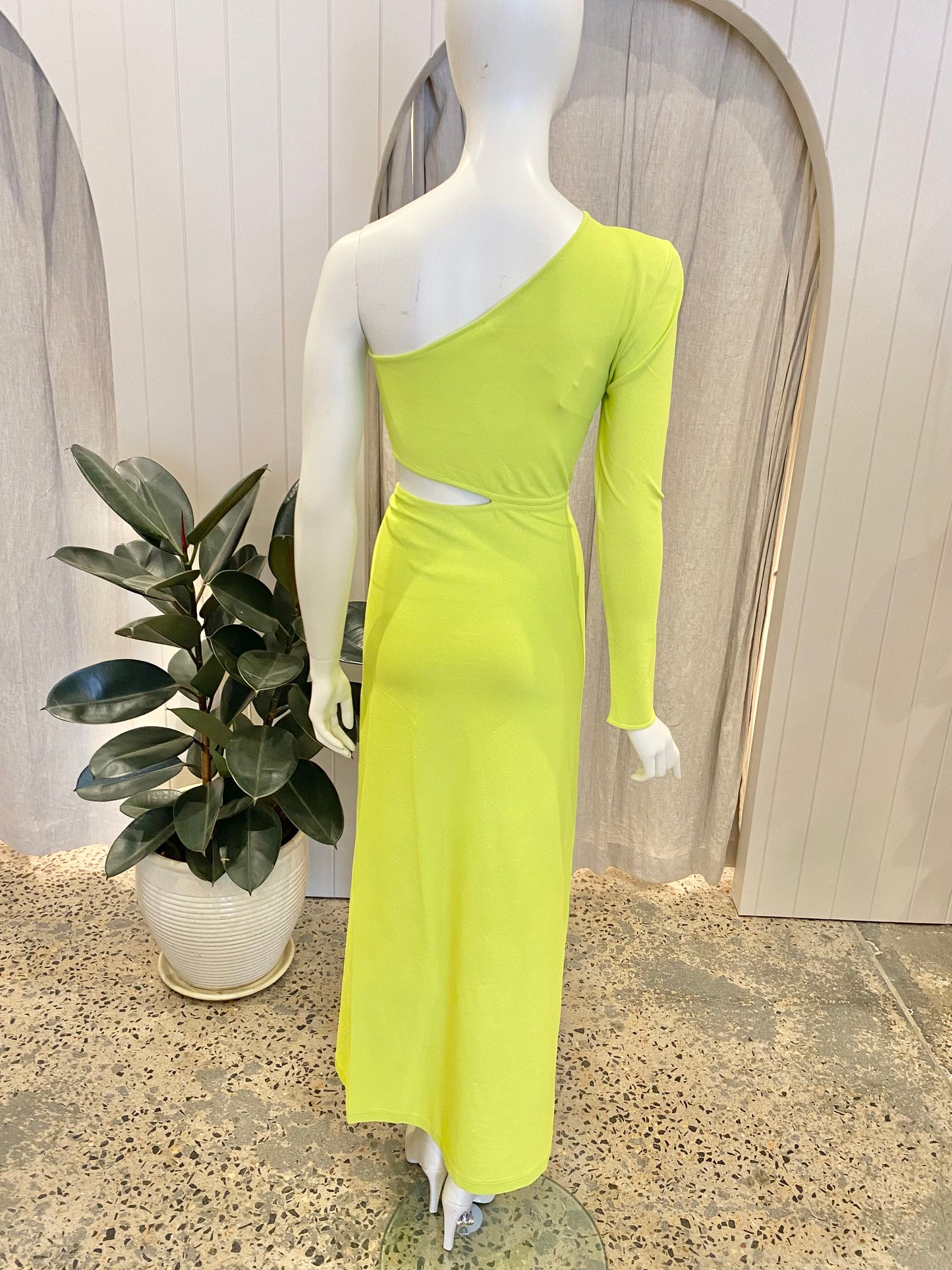Scanlan Theodore Crepe Knit One Shoulder Gown in Lime - Size XS (8)
