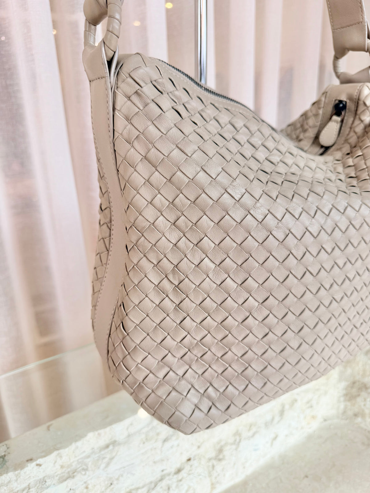 Bottega Veneta Taupe Intrecciato Nappa Leather Shoulder Bag