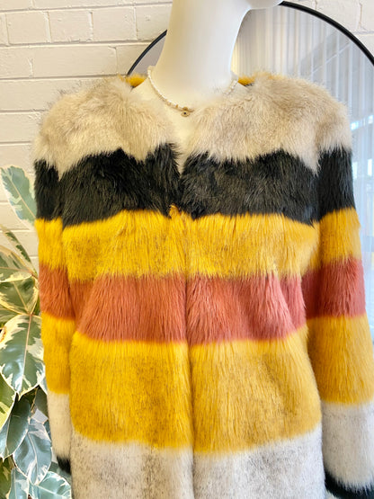 Zara Faux Fur Stripe Jacket - Size M (10-12)