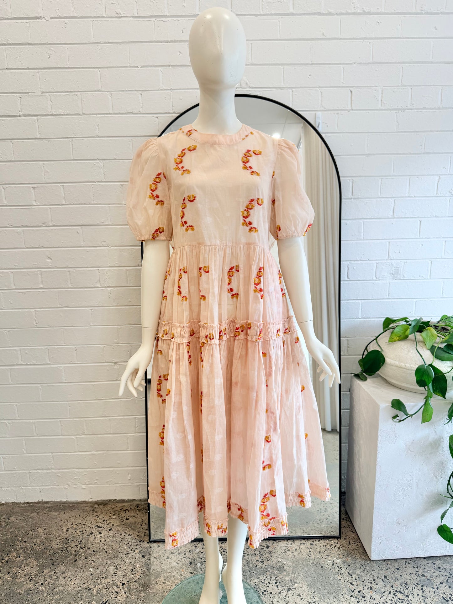 Trelise Cooper Blush Sheer Drama Midi Dress - Size S (8 - 10) - Pre-Loved Geelong
