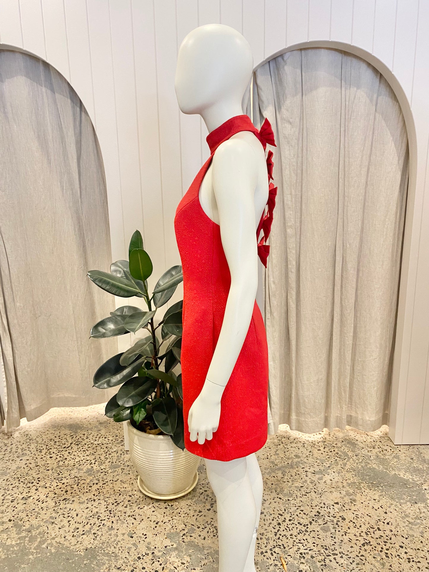 Rebecca Vallance Chiara Halter Mini Dress in Red - Size 8