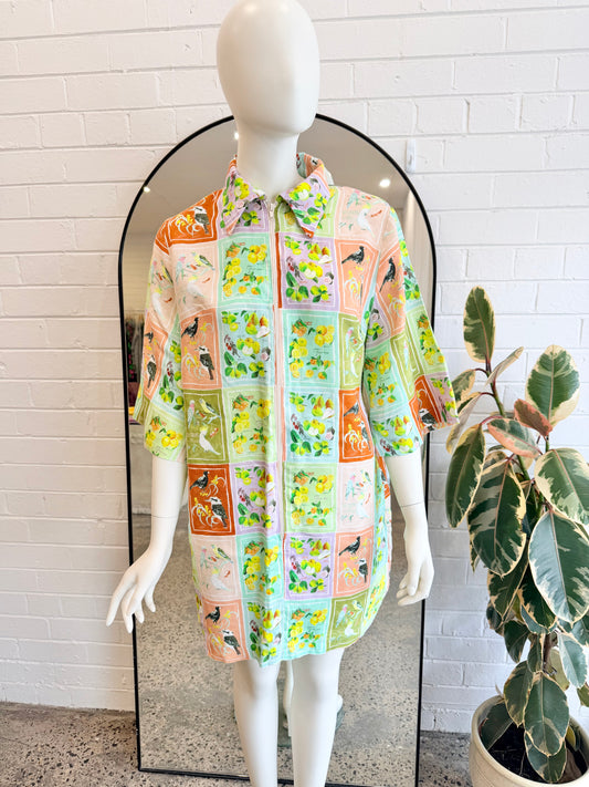 Tara Whalley Tea Towel Print Woo Hoo Mini Dress - Size M (10 - 12)