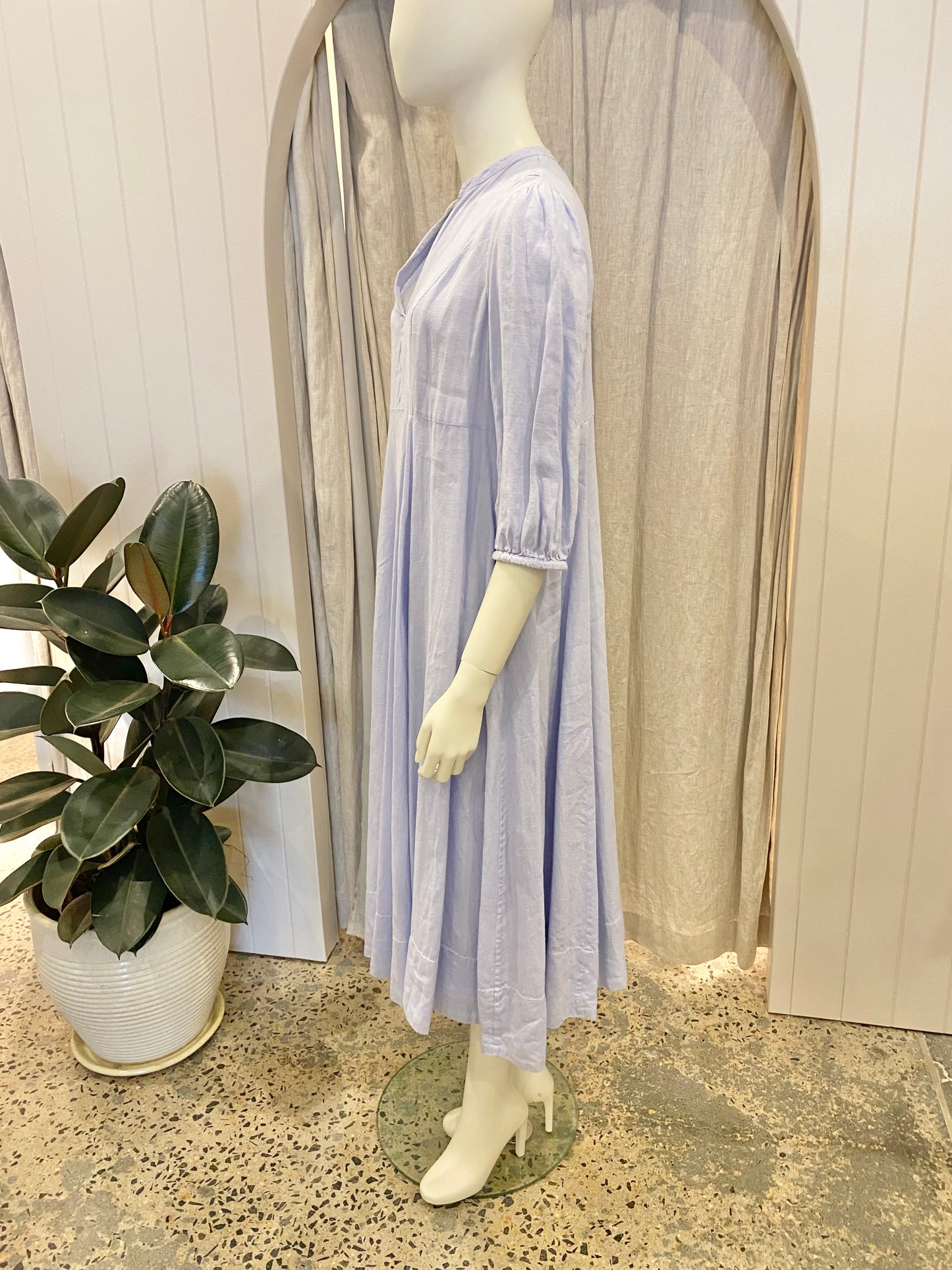 ByTimo Light Blue/Lilac Linen Midi Dress - Size L (12)
