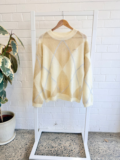 Ganni Argyle Intarsia Mohair Blend Jumper - Size S/M (10 - 14)