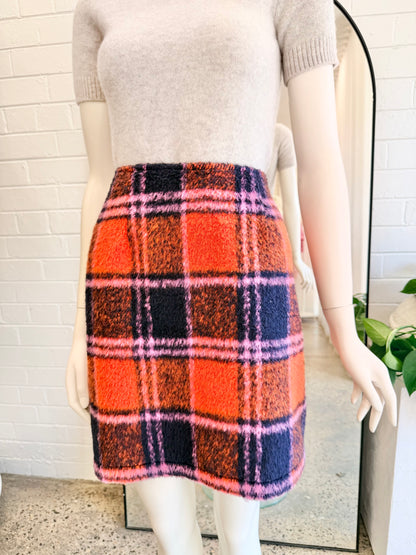 Kuwaii Plaid Wool Blend Mini Skirt - Size 10