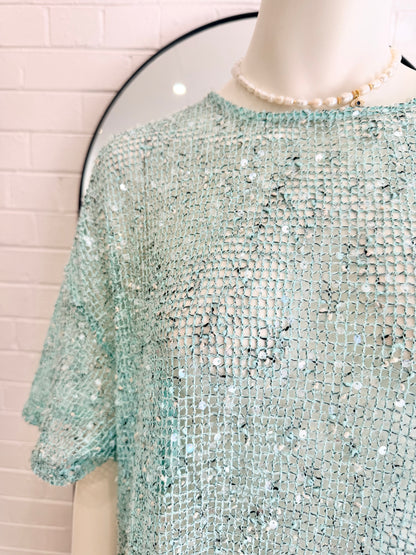Vrg Girl Blue Sequin Midi Dress - Size 6 (oversized to fit an 8-10)