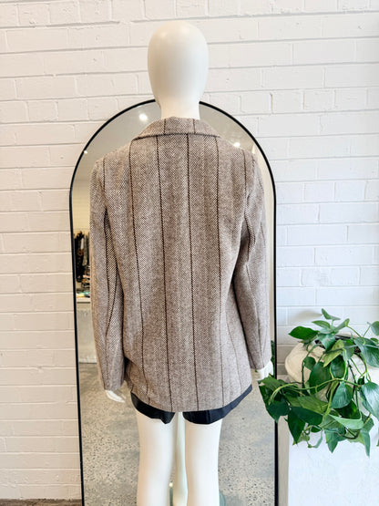 Urban Luxury Brown Wool Blend Herringbone Blazer - Size S (10)