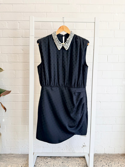 Rebecca Vallance Black Lorraine Collar Mini Dress - Size 16