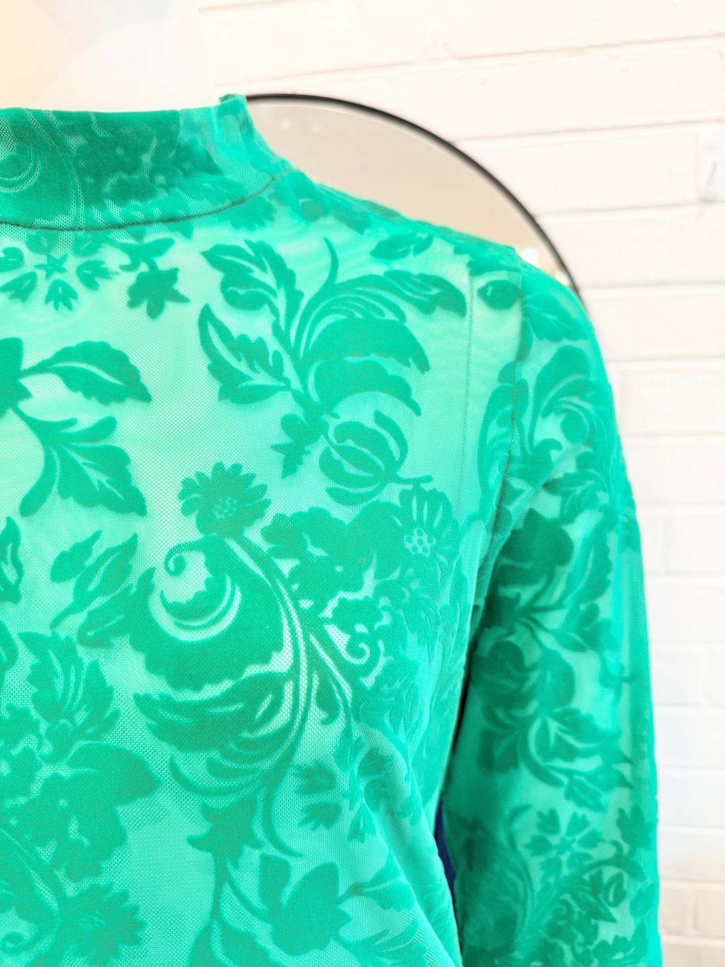 Raef The Label 'Flocked' Lace Long Sleeve Top in Green - Size M (10)