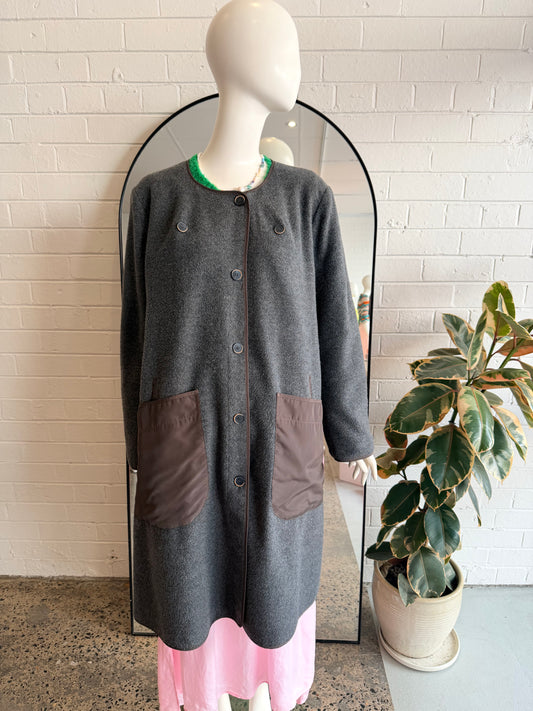 Rabens Saloner Grey and Khaki Oversized Coat - Size XL