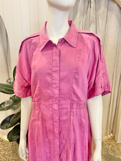 Country Road Fuscia Button Down Midi Dress - Size 14